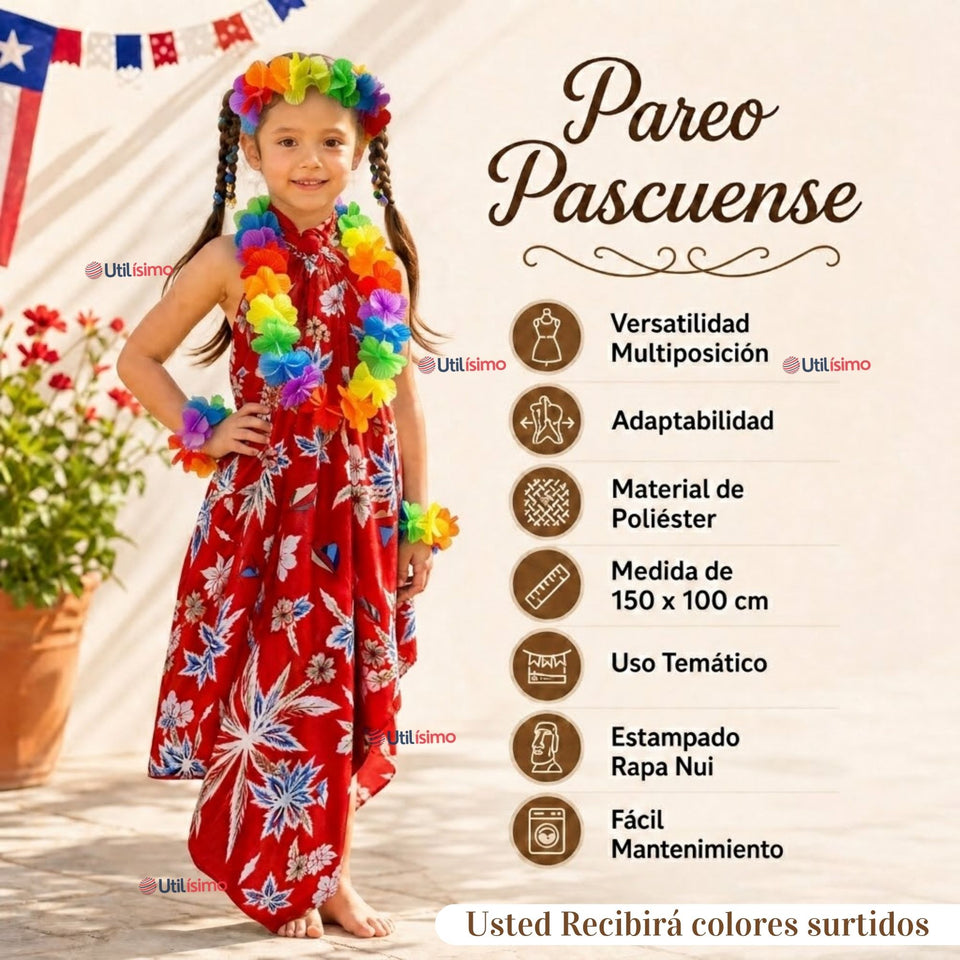 Traje Páscuense Pareo Hawaiano  Surtido  Niña Con Accesorios