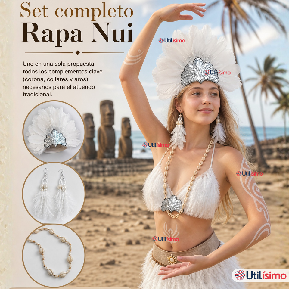 Pack 3 Set Accesorios Pascuenses 3 Piezas Collar Aretes Corona Fechas Patrias