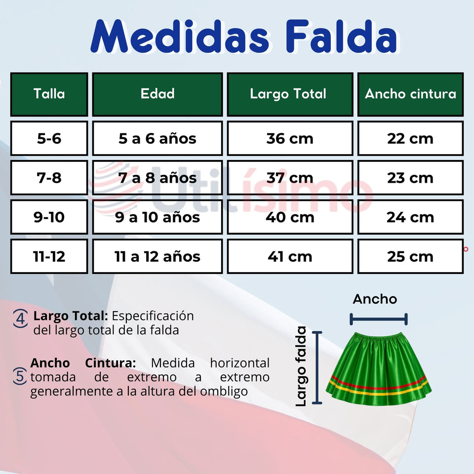 Traje Nortino Niña Verde 4 Piezas Con Polera Baile Típico Fiestas Patrias