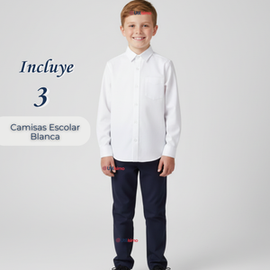 Pack 3 Camisas Colegio Escolar Manga Larga Niños y Juvenil