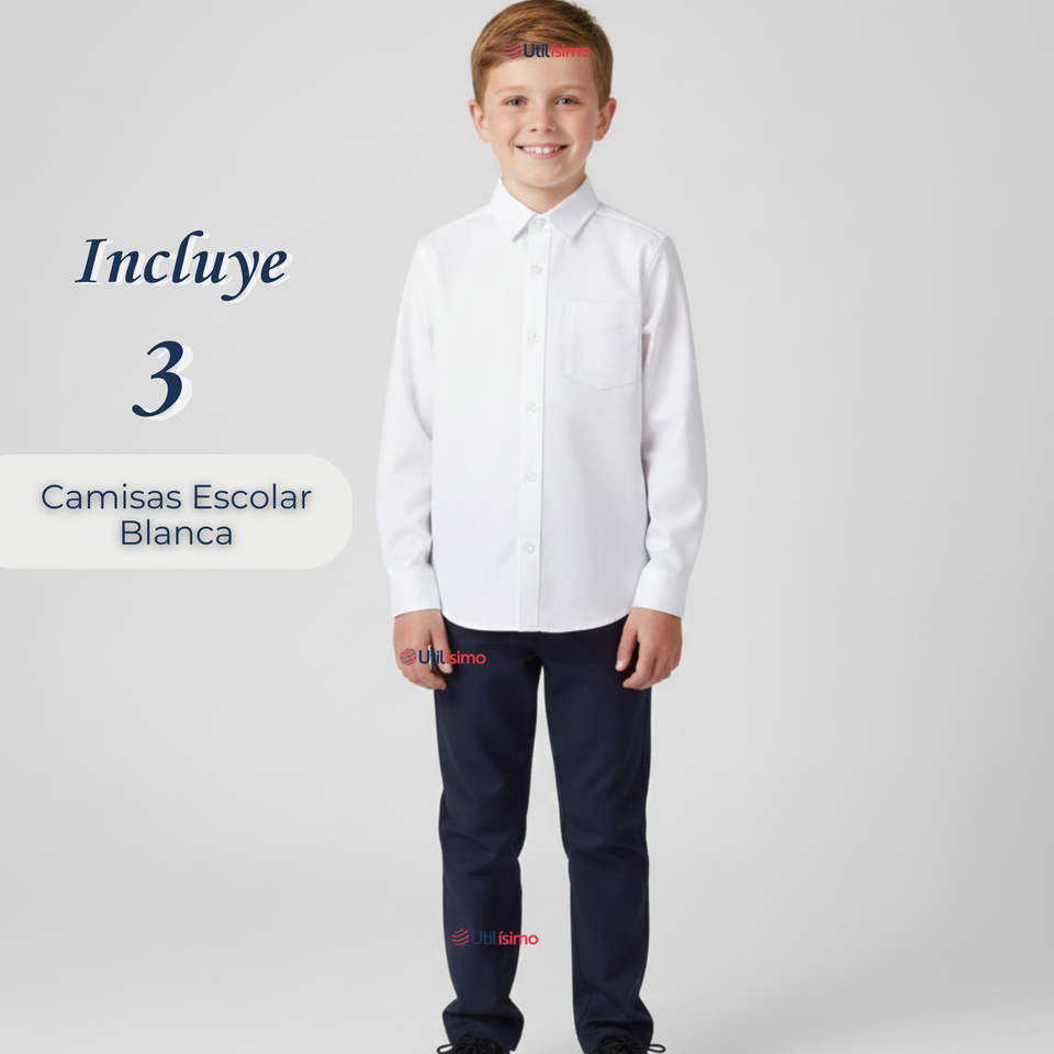 Pack 3 Camisas Colegio Escolar Manga Larga Niños y Juvenil
