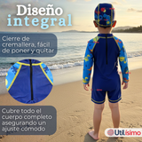 Traje de Baño Enterito Cremallera Manga Corta Con Gorro Niño 2 a 4 años Blue Dinosaur