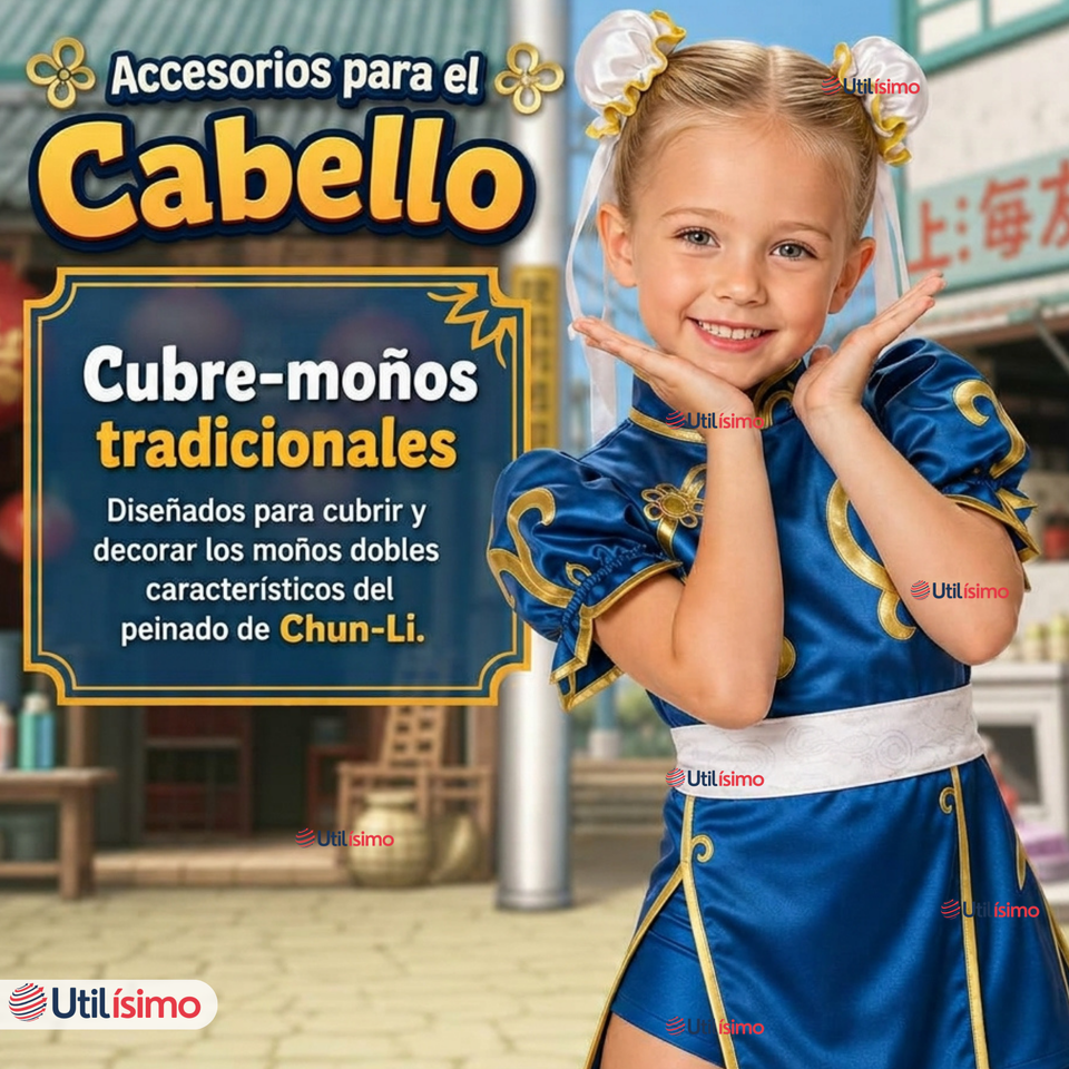 Disfraz Chun-Li Azul Completo Street Fighter Cosplay NIña