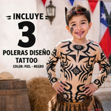 Pack 3 Poleras Diseño Tattoo Niño Rapa Nui Estilo Pascuense Traje Danza