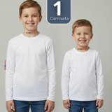 Camiseta Algodón Manga Larga Polera Primera Capa Blanco Niño