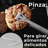 Kit Parrillero 3 Piezas Pinza Espátula Tenedor Para Asados Acero Inoxidable