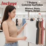 Camiseta Polera Sin Mangas Tela Acanalada Algodón Mujer Colores Surtidos