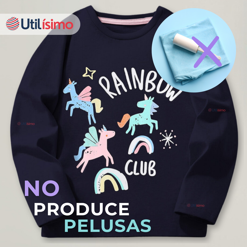 Polera Manga Larga Niña 100% Algodón Unicornios Negro Camiseta