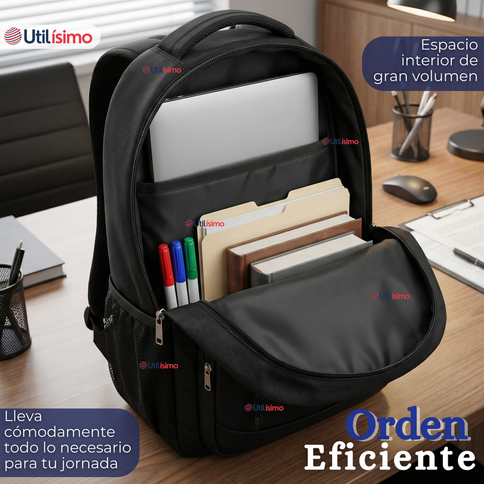 Mochila Multifuncional Ejecutiva Escolar Viaje Cabina Impermeable Resistente Notebook 46cm Negro 23L