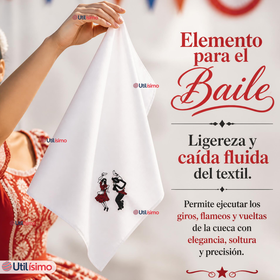 Pack 6 Pañuelos Baile Cueca 36cm Bordado Pareja Bailando Algodón Fiestas Patrias