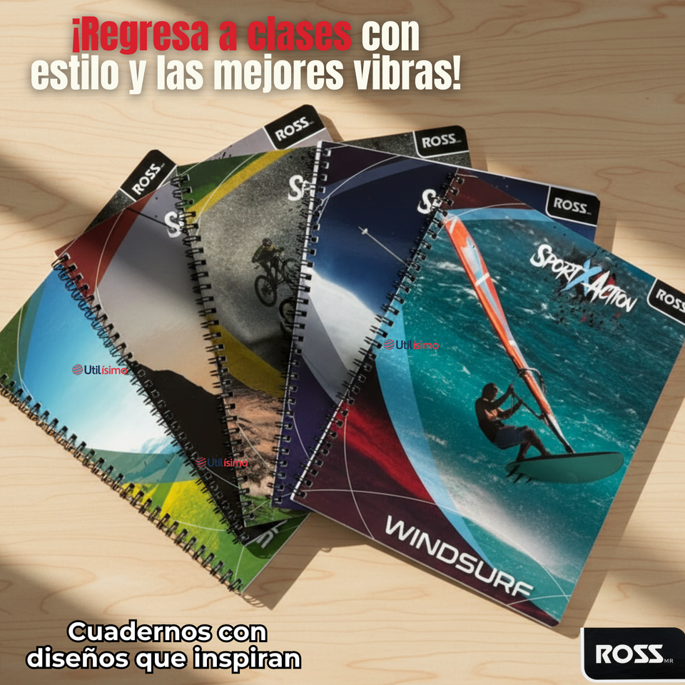 Pack 5 Cuadernos Universitario SportX Action Ross 7mm 100 hojas Diseños Surtidos