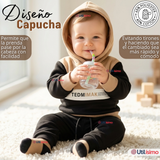Conjunto 2 Piezas Buzo Pantalón Y Polerón Con Capucha Negro Bebé Niño