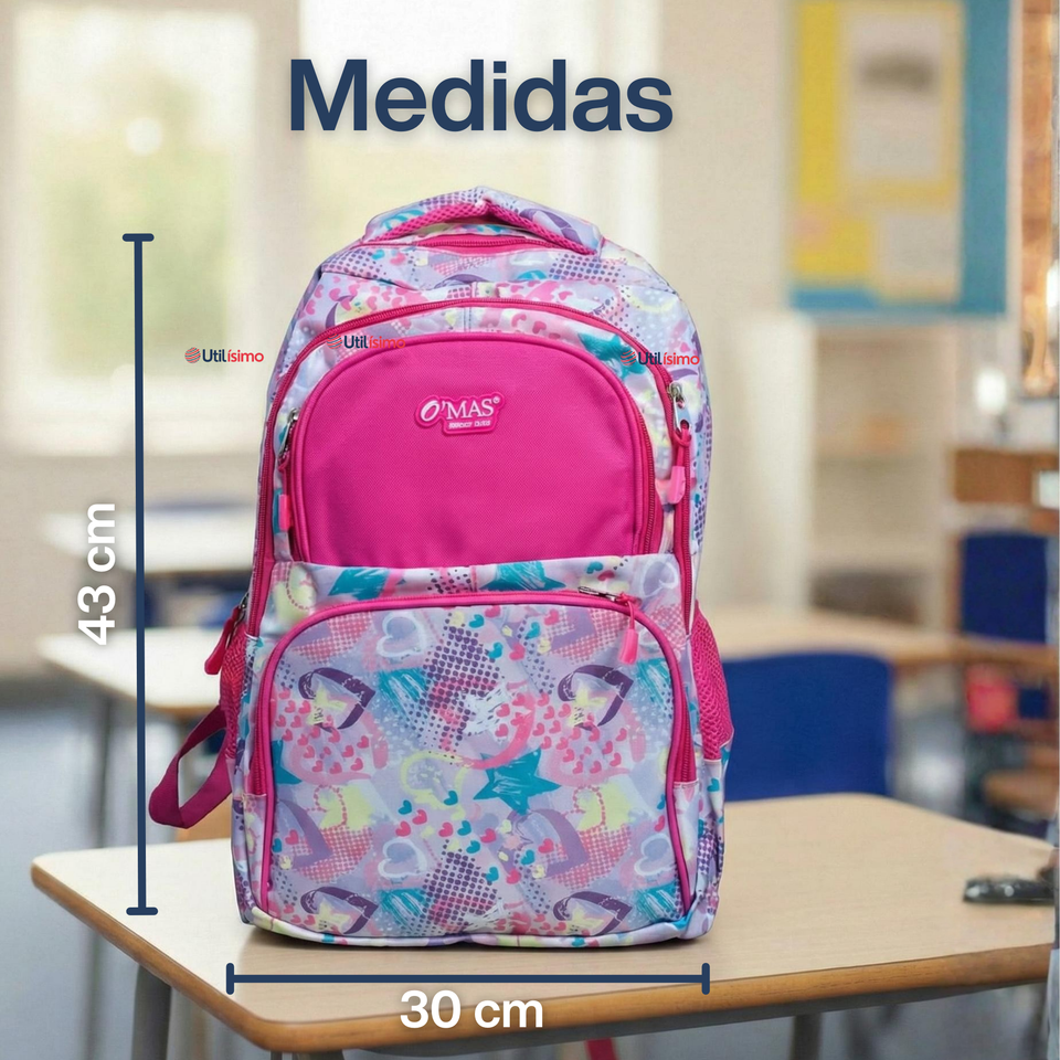 Mochila Bolso Escolar + Estuche + Lonchera 43Cm Niña Tela Oxford Pastel Dreams