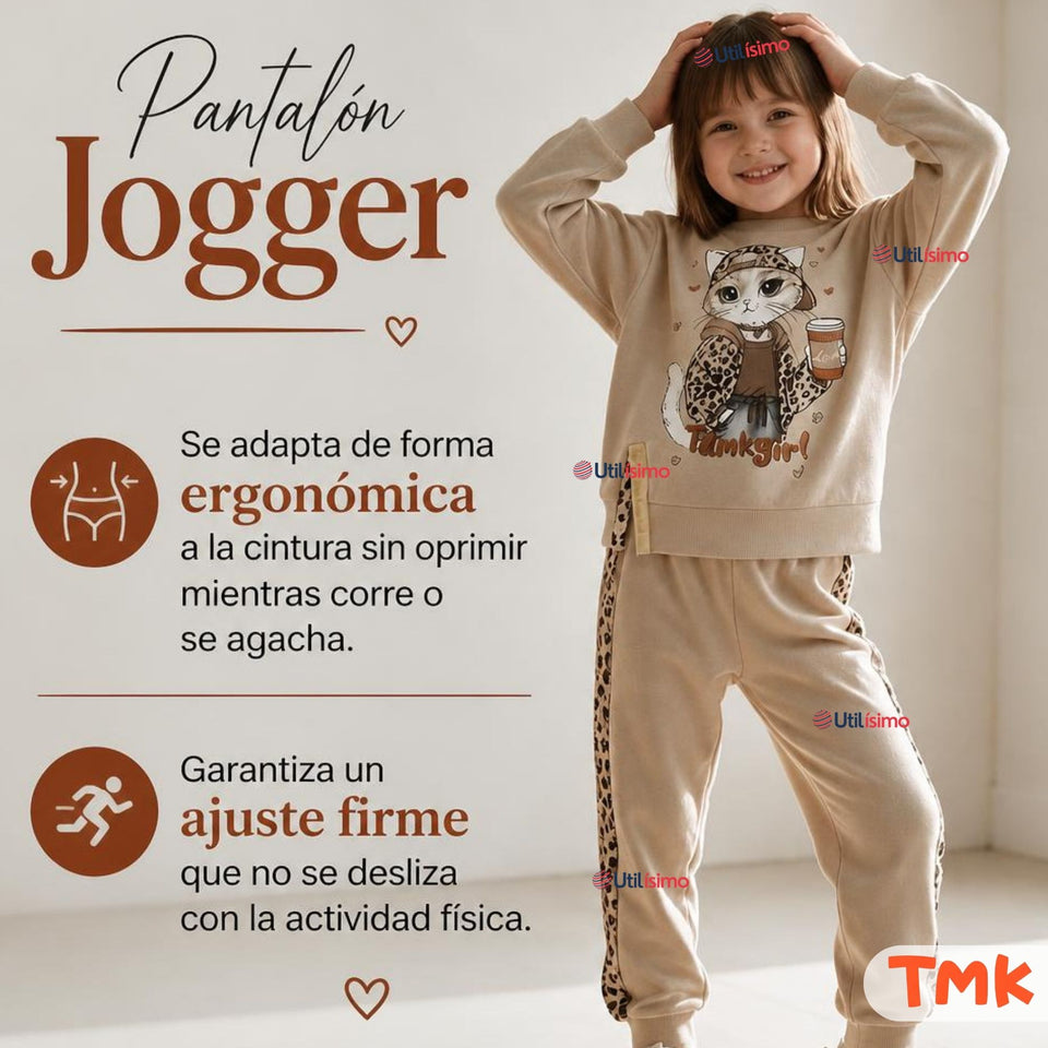 Conjunto 2 Piezas Polerón y Buzo 100% Algodón Tedmimak Niña Cat animal Print