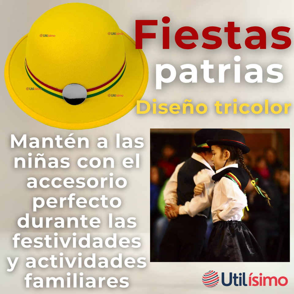 Sombrero Nortino Fiestas Patrias Gorro Niña Baile Danzas Amarillo