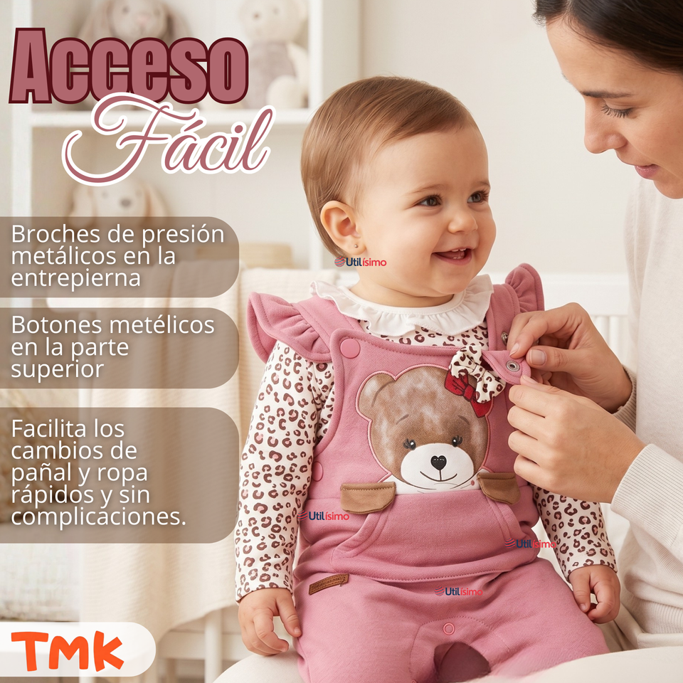 Conjunto 2 Piezas Jardinera Polera Manga Larga 100% Algodón Tedmimak Bebé Niña Jumper