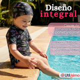 Traje de Baño Enterito Cremallera Manga Larga Con Gorro Niña 1 a 6 años Black