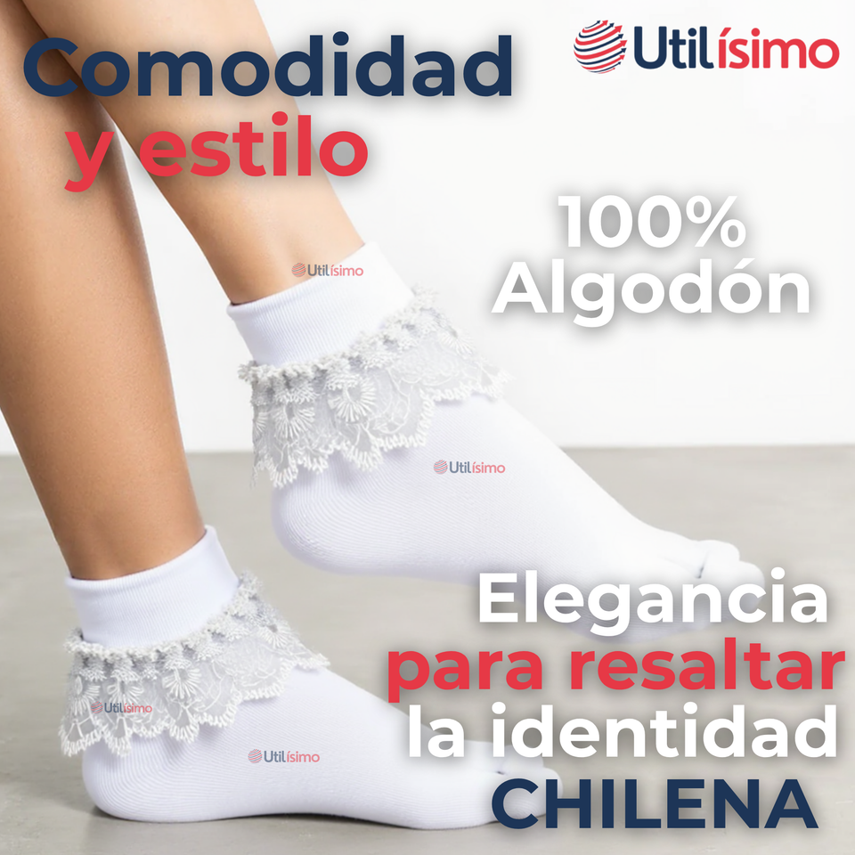 Par De Calcetines Con Vuelo Blanco Niña Algodón Fiestas Patrias De 3 Meses a 10 años
