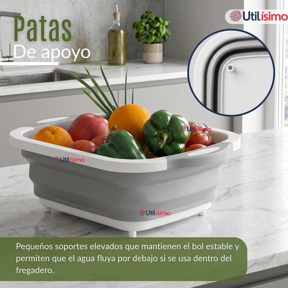 Tabla De Picar Plegable  3 En 1 Drenaje Multiuso Cocina Silicona