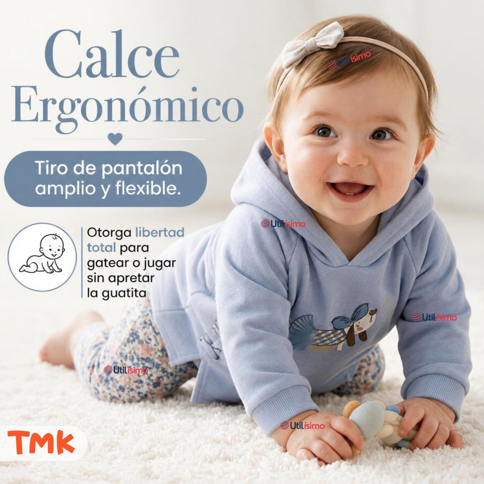 Conjunto 2 Piezas Polerón y Pantalón Buzo 100% Algodón Bebé Niña Tedmimak Blue girl