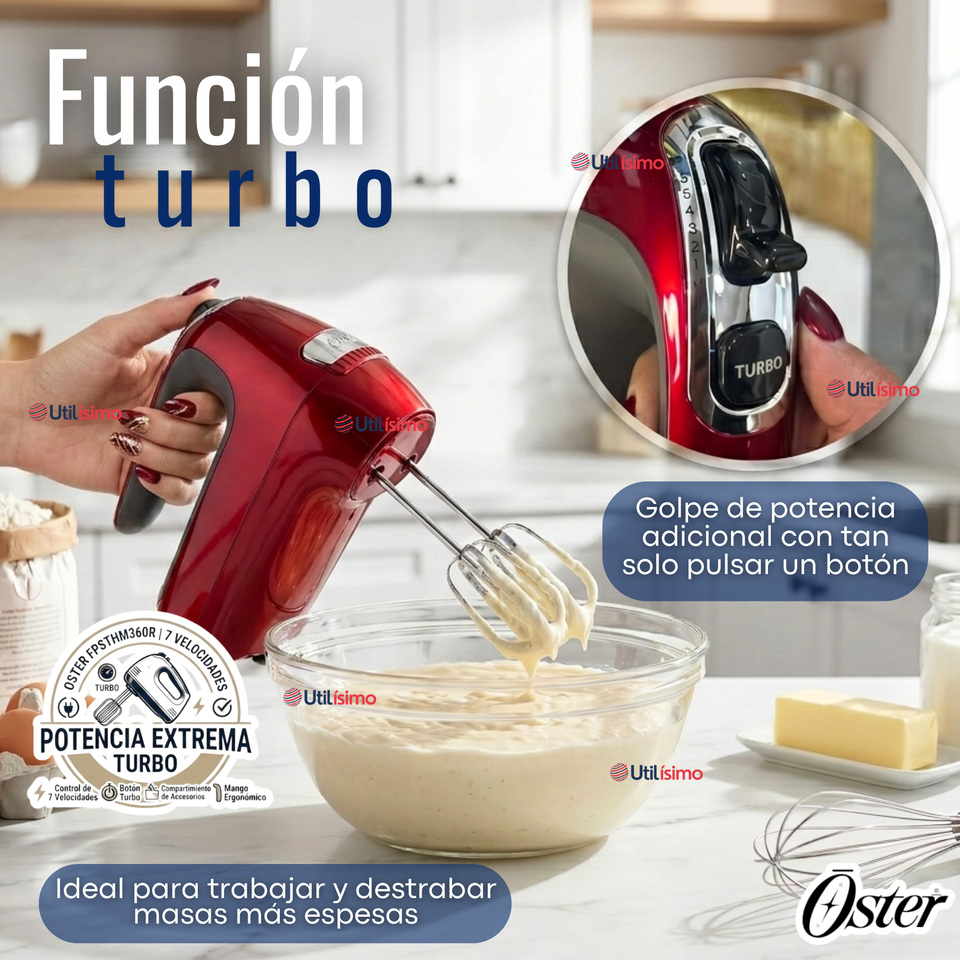 Batidora De Mano Oster® 7 Velocidades + Función Turbo FPSTHM360R