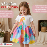 Vestido Manga Corta Casual Loro Multicolor Verano Niña 2 a 7 años