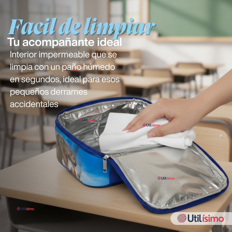 Mochila Escolar Bolso Con Efecto 3D Estuche + Lonchera 40Cm Tela Oxford Niño Dinosaur