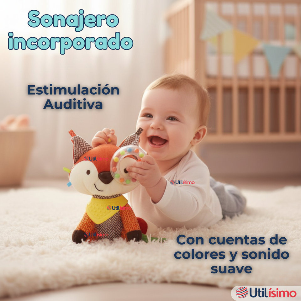 Juguete Peluche Animales Sensorial Con Mordedor Y Sonajero Diseño Zorrito Niña y Niño