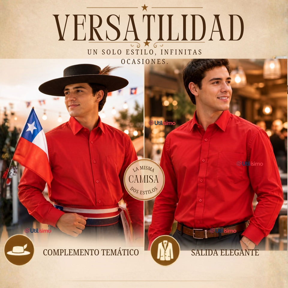 Camisa Roja Huaso Hombre Clásica Regular Fit Fiestas Patrias