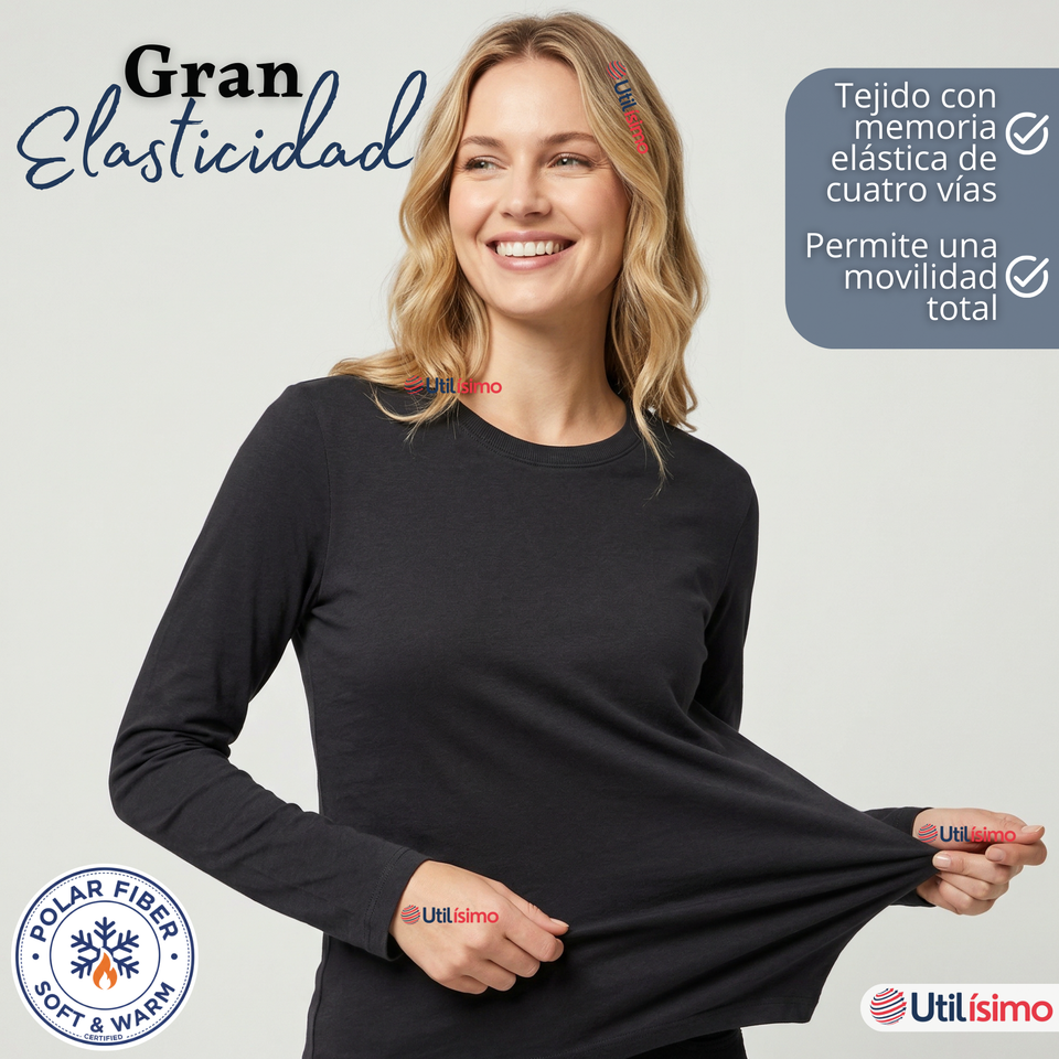 Camiseta Polera Polar Primera Capa Negro Manga Larga Mujer