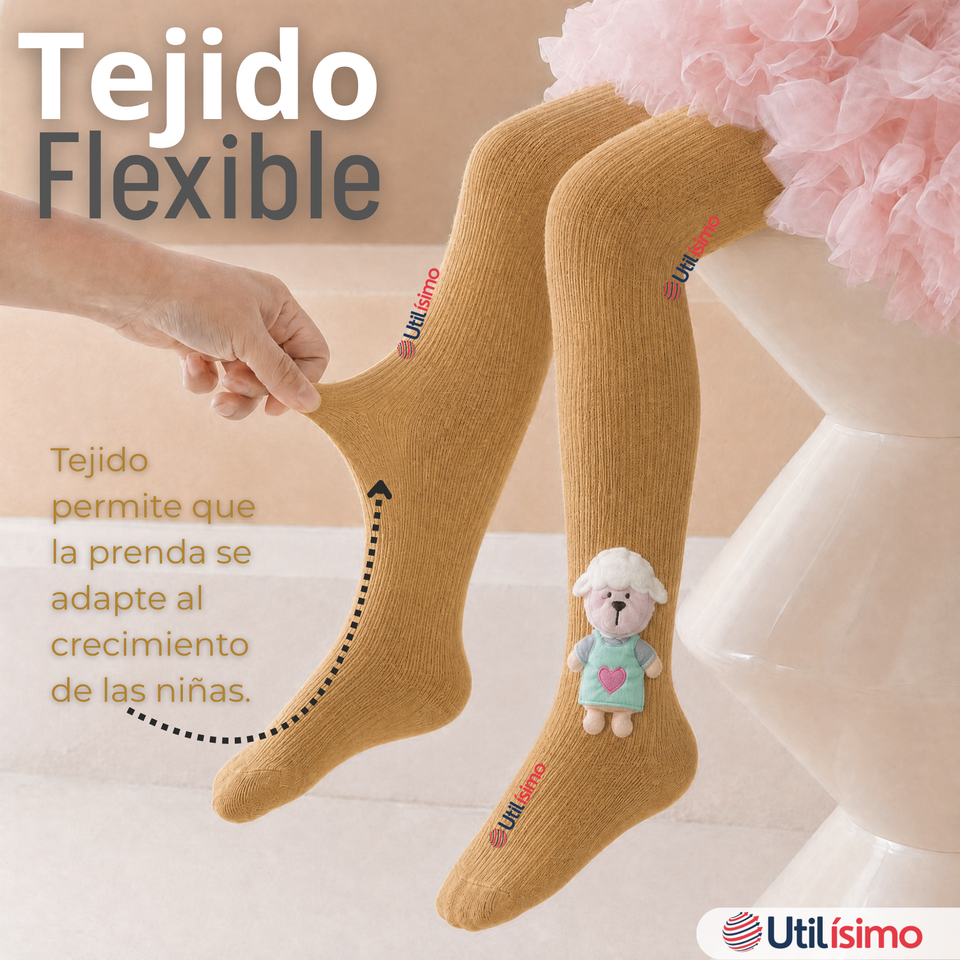 Panty 3D Osito Café Tejida Niña Ballerina 78% Algodón Premium
