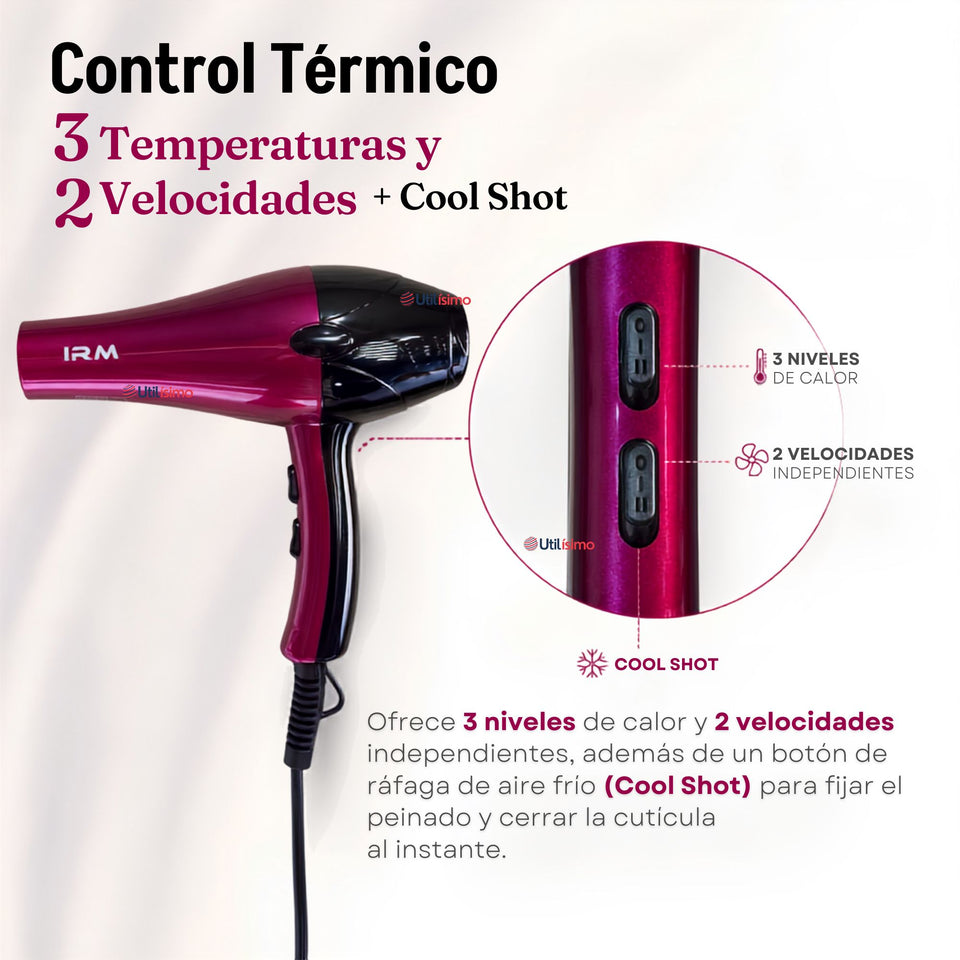 Secador De Cabello Profesional 3000W IRM Boquilla + 2  Peines