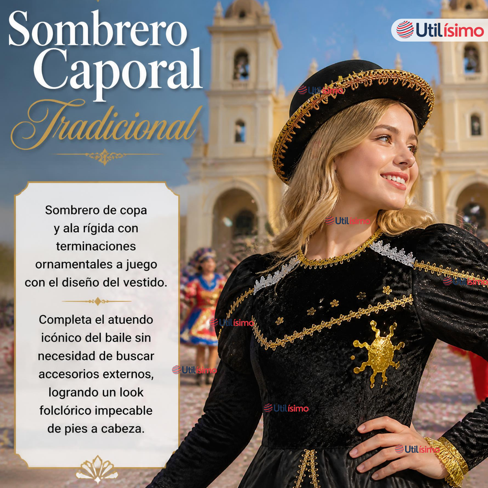 Traje Caporal Típico Completo Con Sombrero Negro Juvenil Fiestas Patrias