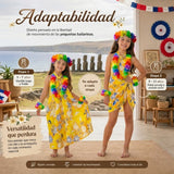 Traje Páscuense Pareo Hawaiano Amarillo Niña Con Accesorios