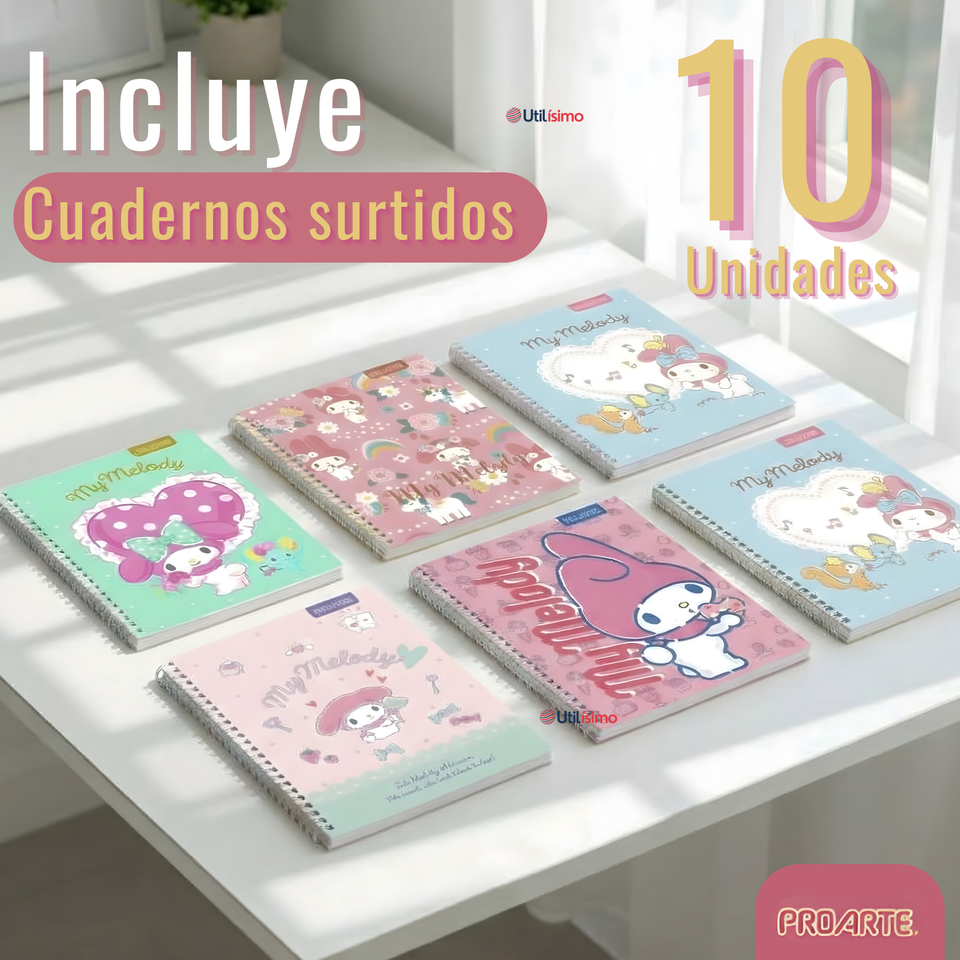 Pack 10 Cuadernos Universitarios My Melody 100 Hojas Proarte Diseño Surtido