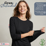 Pack 3 Camisetas Poleras Bambú Primera Capa Manga Larga Negro Mujer