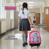 Mochila Escolar Con Ruedas + Estuche + Lonchera Poliéster Niña