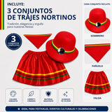 Pack 3 Trajes Nortinos Niña 3 piezas Rojos Baile Típico Fiestas Patrias
