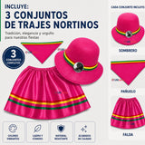 Pack 3 Trajes Nortinos Niña 3 piezas Fucsia Baile Típico Fiestas Patrias