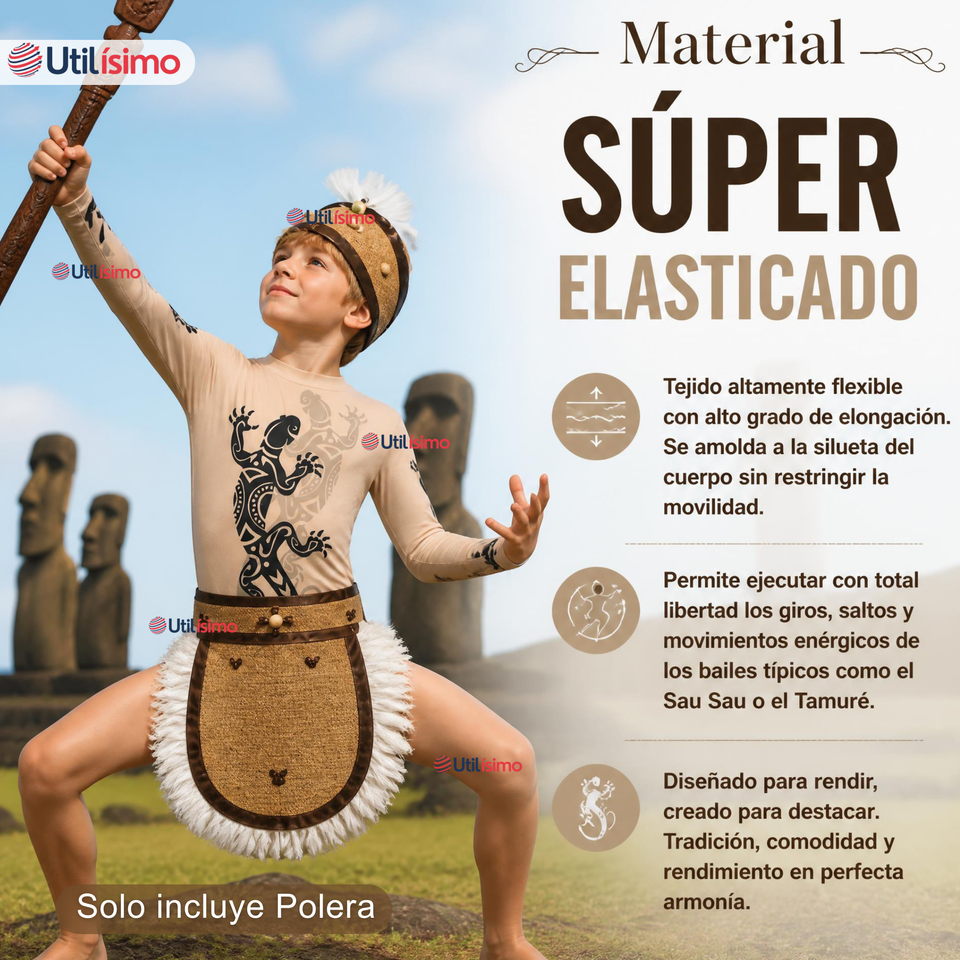 Pack 3 Poleras Efecto Piel Con Tatuajes Niño Rapa Nui Fiestas Patrias