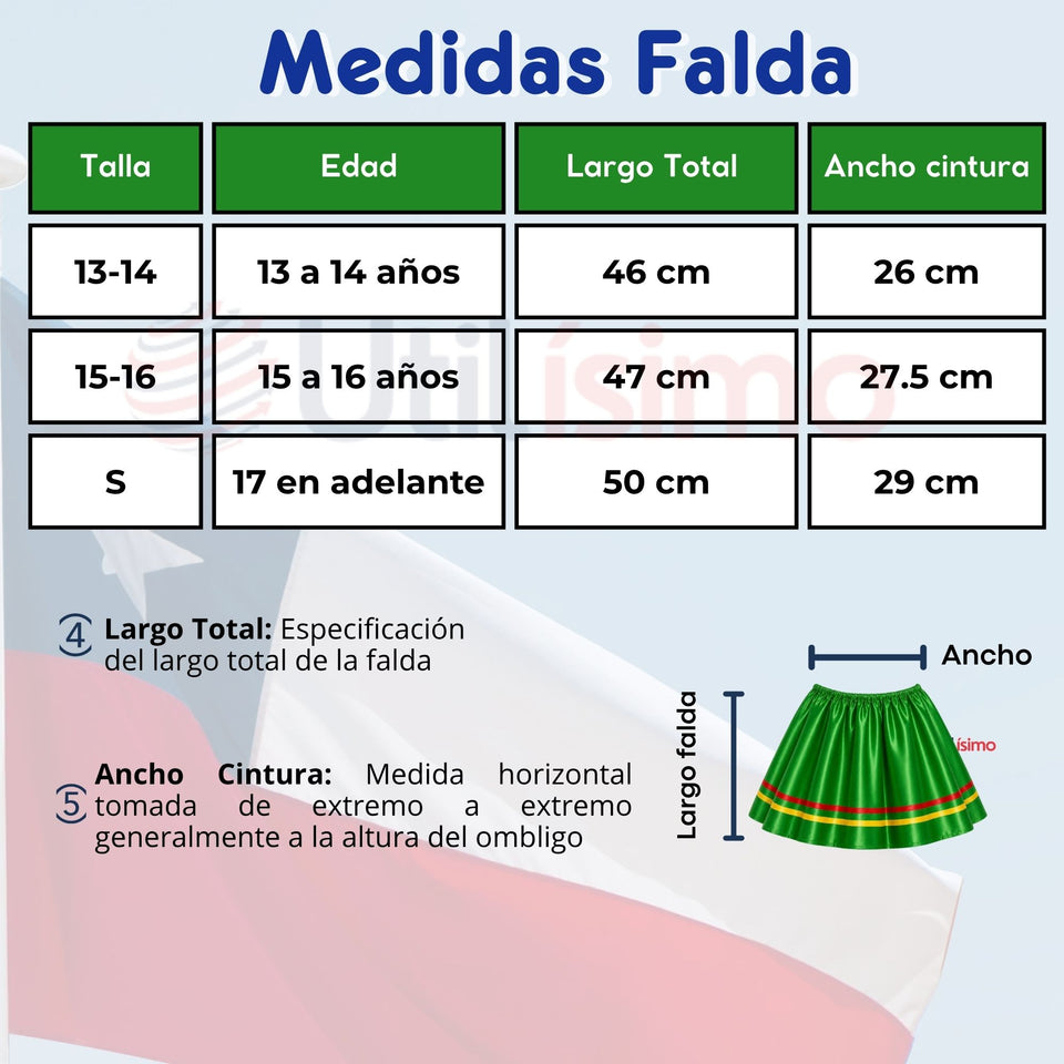 Pack 3 Trajes Nortinos Juvenil Con Poleras 4 Piezas Verde Baile Típico Fiestas Patrias