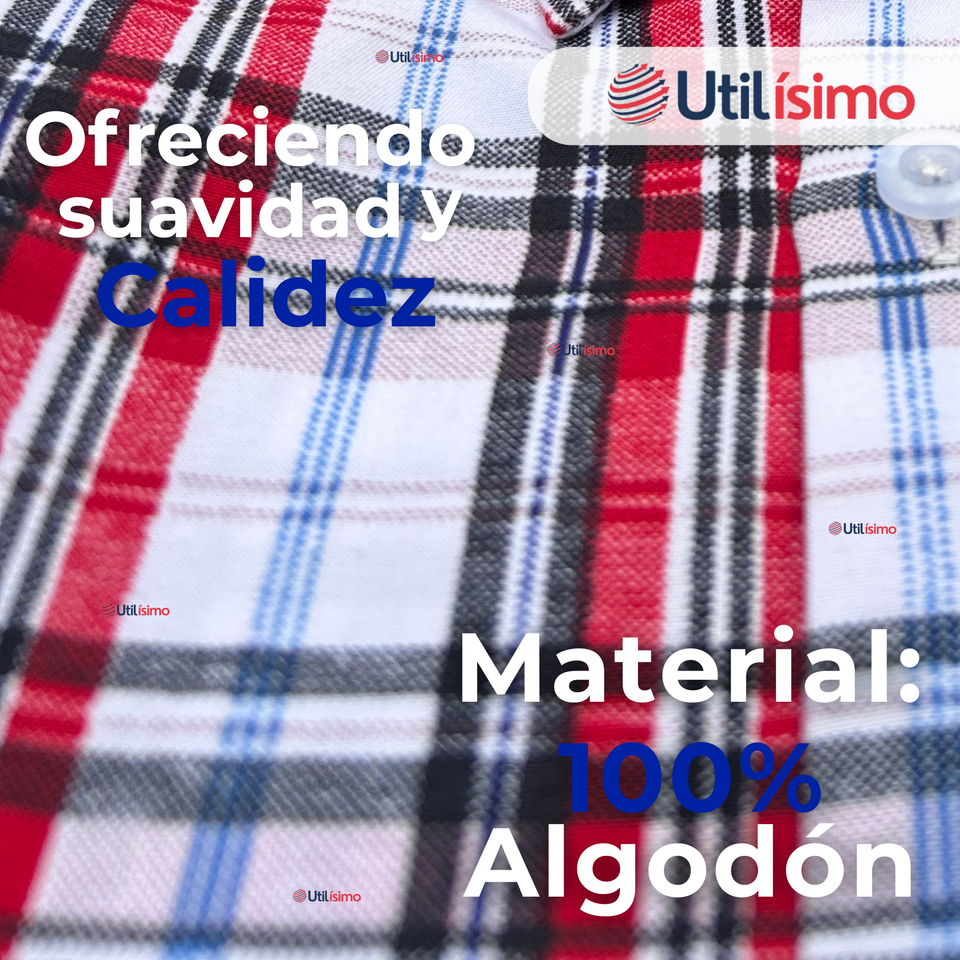 Camisa Huaso Cuadrillé Cuadro Manga Larga 100% Algodón Azul Blanco Casual