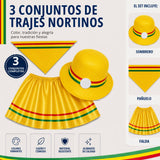 Pack 3 Trajes Nortinos Niña 3 Piezas Amarillo Baile Típico Fiestas Patrias
