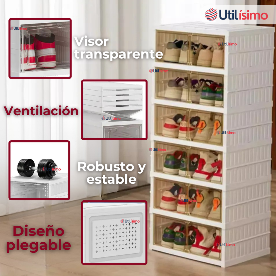Zapatera Plegable Organizador Apilable 6 Cajones Blanco