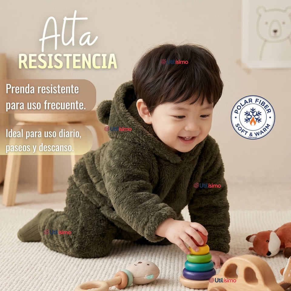 Buzo Polerón Conjunto Polar Niño Con Capucha Unicolor Verde Oscuro
