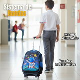 Mochila Escolar Con Ruedas + Estuche + Lonchera Poliéster Astronauta Niño