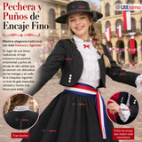 Traje Huasa Elegante Negro Juvenil Conjunto 7 Piezas Tipico Fiestas Patrias