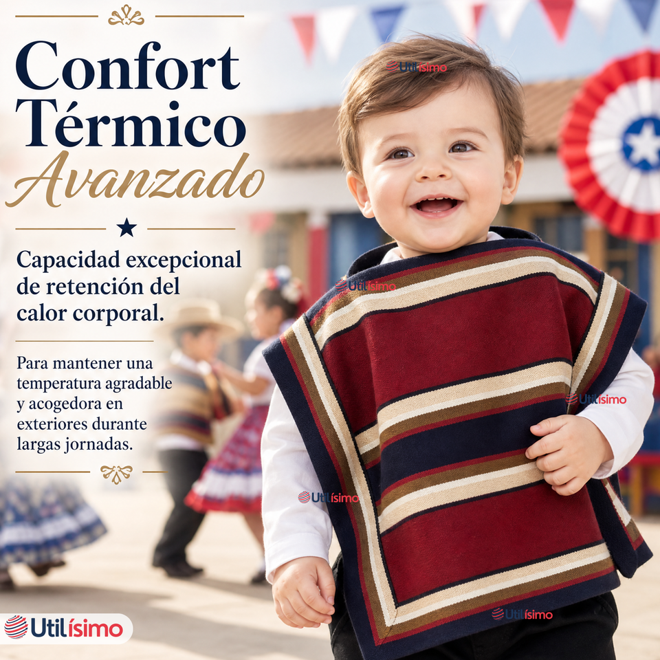 Manta Poncho Huaso Niño Baile Cueca Fiestas Patrias