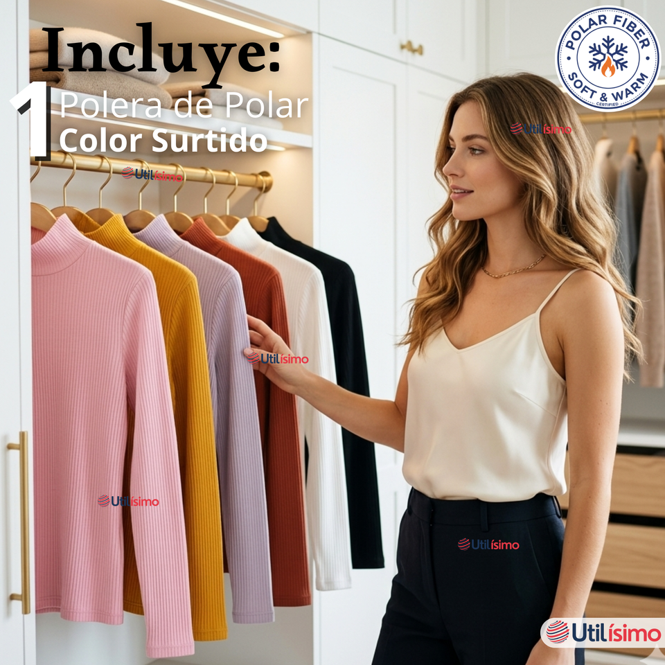 Camiseta Polera Polar Primera Capa Acanalada Cuello Beatle Manga Larga Colores Surtidos Mujer