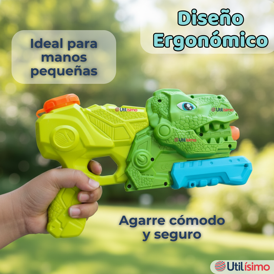 Pack 2 Pistolas Lanza Agua Dinosaurio Color Verde Juguete 30cm Niño